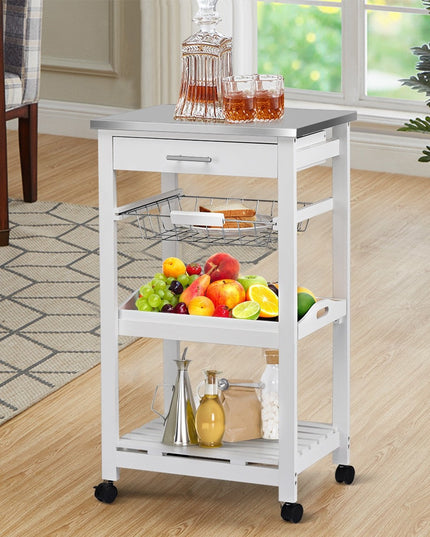 Giantex Kitchen Island Cart Rolling Kitchen Trolley with Stainless Steel Tabletop