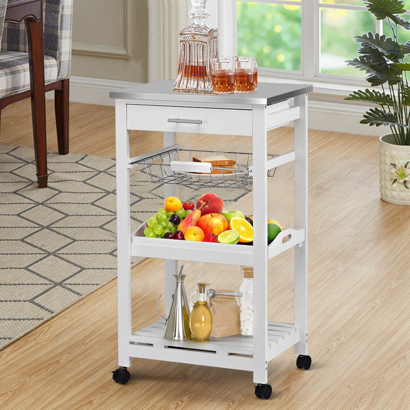 Giantex Kitchen Island Cart Rolling Kitchen Trolley with Stainless Steel Tabletop