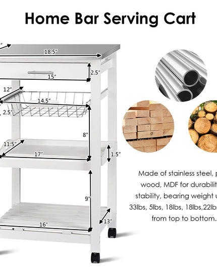 Giantex Kitchen Island Cart Rolling Kitchen Trolley with Stainless Steel Tabletop