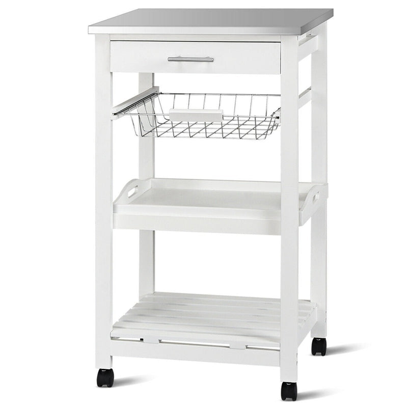Giantex Kitchen Island Cart Rolling Kitchen Trolley with Stainless Steel Tabletop
