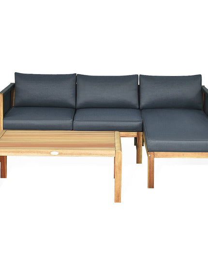 Giantex 3 Piece Outdoor Patio Furniture Set, Acacia Wood Sectional Sofa w/ Seat Cushions (Grey)