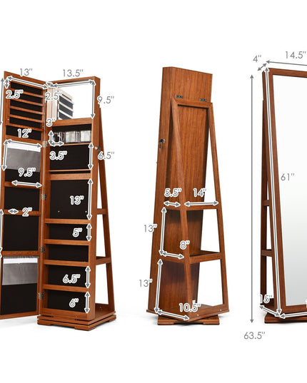 CHARMAID | 360-degree Rotating Jewelry Armoire with Higher Full Length Mirror - Giantexus