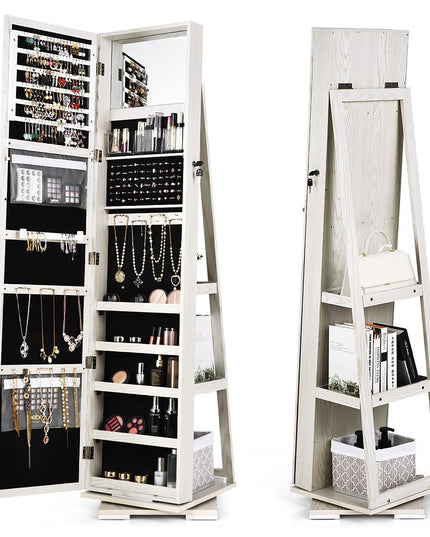 CHARMAID | 360-degree Rotating Jewelry Armoire with Higher Full Length Mirror - Giantexus