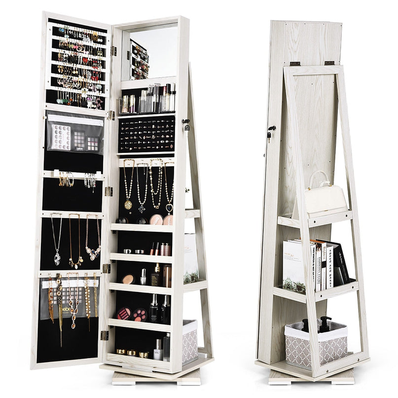 CHARMAID | 360-degree Rotating Jewelry Armoire with Higher Full Length Mirror - Giantexus