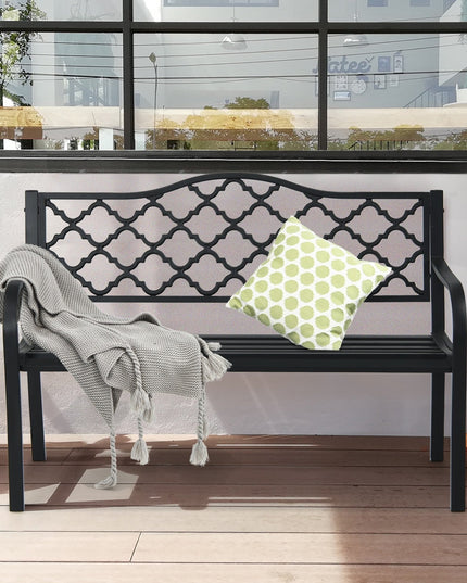 Giantex 50" Patio Garden Bench Loveseats Park Yard Furniture (Black Style 1)