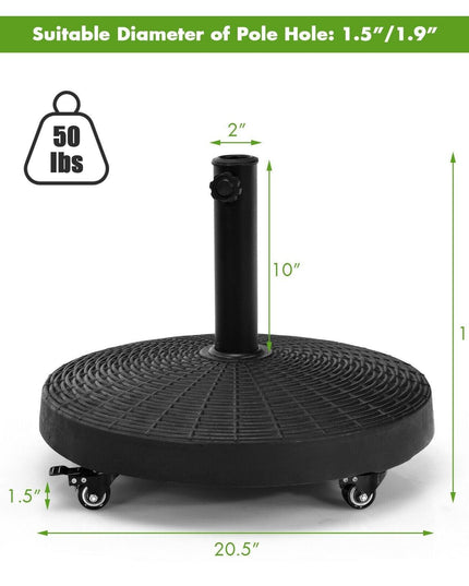 50 LBS Patio Umbrella Stand, 20.5 Inch Round Umbrella Base with 4 Lockable Wheels - Giantexus
