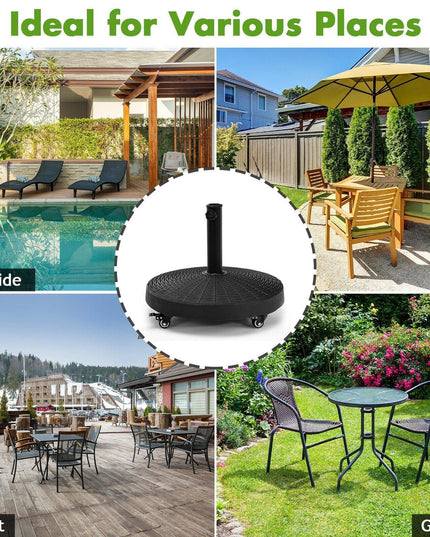 50 LBS Patio Umbrella Stand, 20.5 Inch Round Umbrella Base with 4 Lockable Wheels - Giantexus
