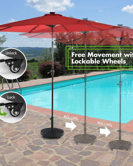 50 LBS Patio Umbrella Stand, 20.5 Inch Round Umbrella Base with 4 Lockable Wheels - Giantexus