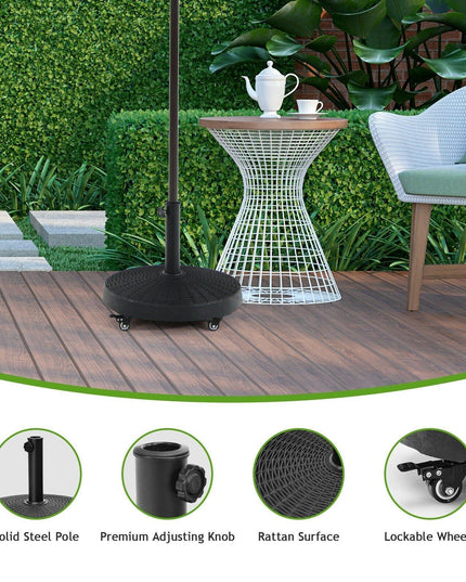 50 LBS Patio Umbrella Stand, 20.5 Inch Round Umbrella Base with 4 Lockable Wheels - Giantexus