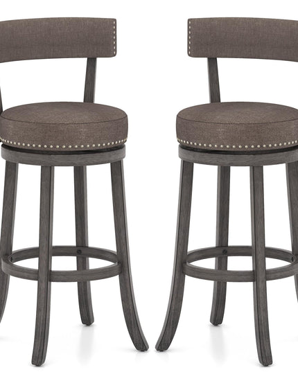 Giantex 31" Bar Stools Set, Swivel Bar Height Bar Chairs with Footrest, Rubber Wood Frame
