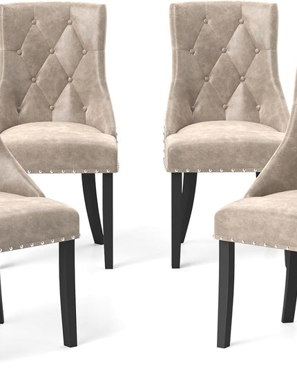 Giantex Upholstered Dining Chairs Set of 2/4, Tufted Wingback Kitchen Chairs w/Solid Wood Legs, Padded Seat