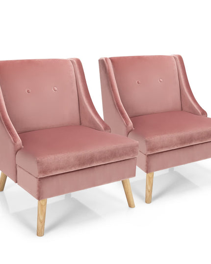 Giantex Pink Accent Chair, Comfy Velvet Swoop Chair w/Rubber Wood Legs, Padded Seat