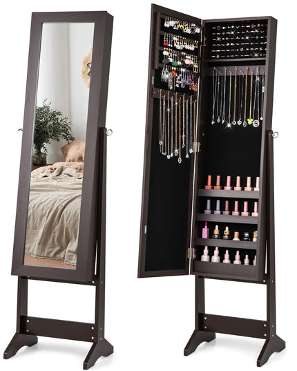 Jewelry Cabinet with Full-Length Mirror, Standing Jewelry Armoire Organizer