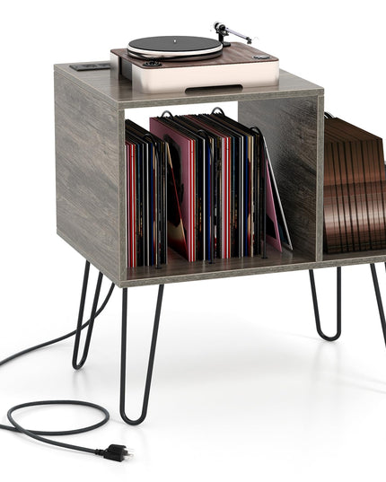 Giantex Record Player Stand with Charging Station, Turntable Stand with Vinyl Divider & Display Shelf