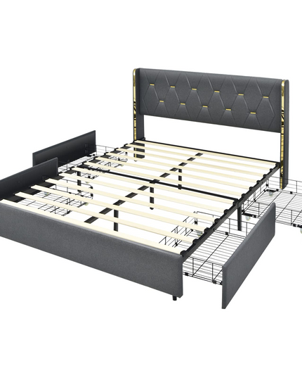 Giantex Upholstered Bed Frame with 4 Drawers