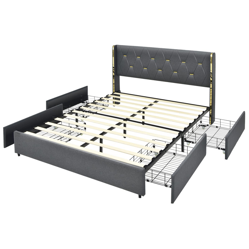 Giantex Upholstered Bed Frame with 4 Drawers