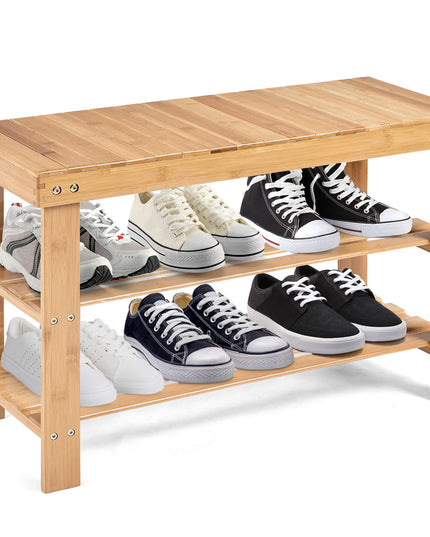 Giantex Entryway Shoe Bench, Bamboo Shoe Shelf Organizer Holds up to 6 Pairs