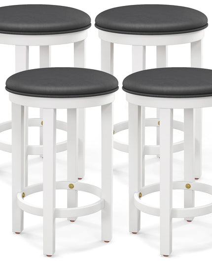 Giantex Bar Stools Set, 25-Inch Counter Height Stools with Round Seat, Footrest, Wooden Frame