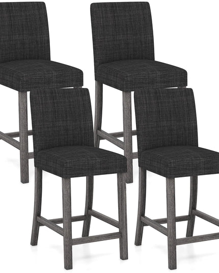 Giantex Bar Stools Counter Height, 24.5" Modern Fabric Bar Chairs with Back, Footrest & Solid Wood Legs