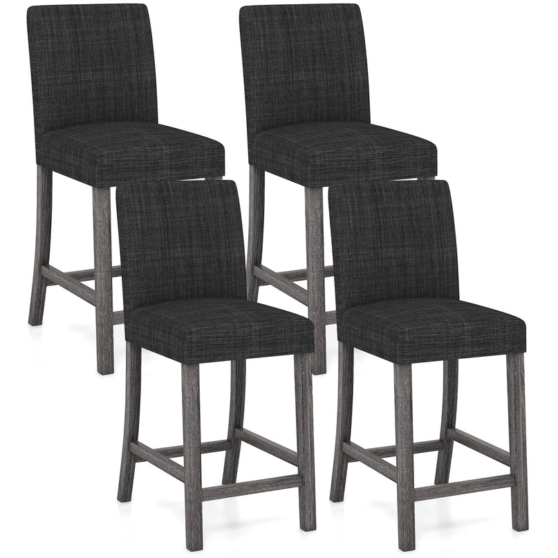 Giantex Bar Stools Counter Height, 24.5" Modern Fabric Bar Chairs with Back, Footrest & Solid Wood Legs