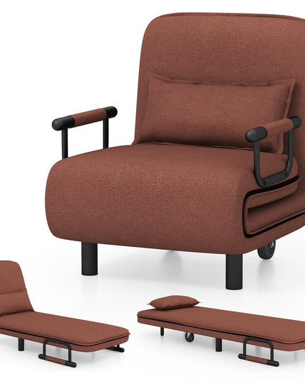 Giantex Convertible Sofa Bed, 3-in-1 Folding Sleeper Chair with 5-Position Adjustable Backrest, Wheels, 2 Legs