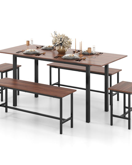 Giantex Dining Table Set for 4-6, 5-Piece Kitchen Table Chairs Set, 63” Extendable Table with 2 Benches