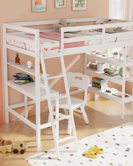 Giantex Loft Bed with Desk & Bookshelves