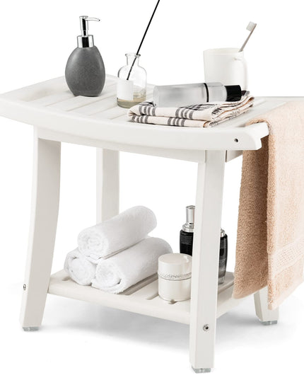 Giantex Shower Bench, HDPE Waterproof Shower Stool with Storage Shelf