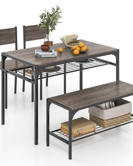 Giantex Dining Table Set for 4, Kitchen Table with Chairs & Bench, Storage Racks