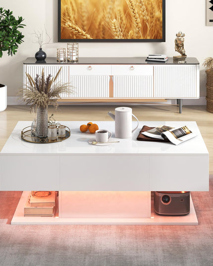 Giantex Modern LED Coffee Table - 2-Tier Center Table
