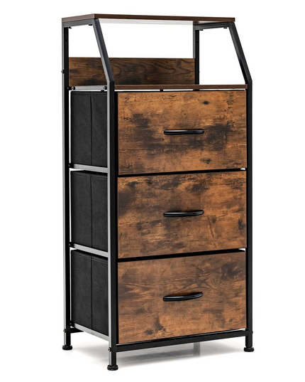 Giantex 3 Drawers Dresser, Storage Tower w/ 3 Foldable Fabric Drawers & Open Shelves