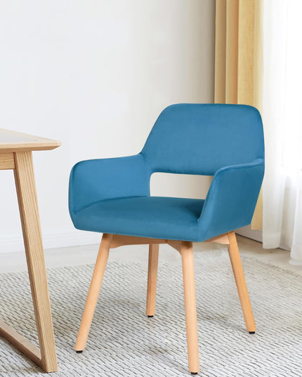 Set of 2 Velvet Dining Chairs, Modern Leisure Accent Living Room Chair w/Wood Legs, Non-Slip Foot Pads