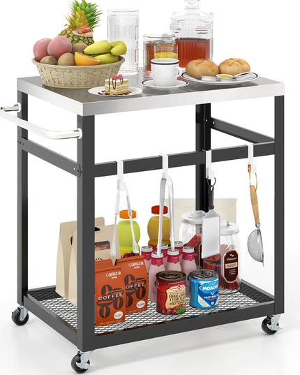 Giantex Outdoor Grill Cart - Movable Pizza Oven Stand with Stainless Steel Top