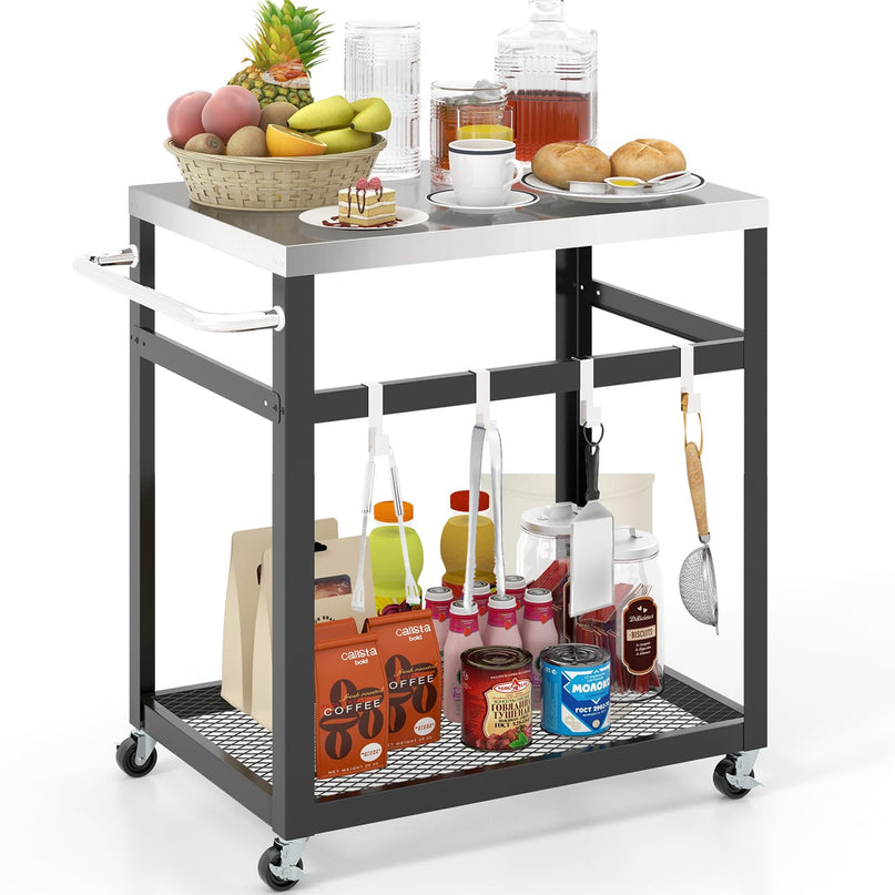 Giantex Outdoor Grill Cart - Movable Pizza Oven Stand with Stainless Steel Top