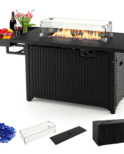 Giantex 52" Outdoor Propane Fire Pit - 50,000 BTU Wicker Patio Gas Fire Table w/Lid