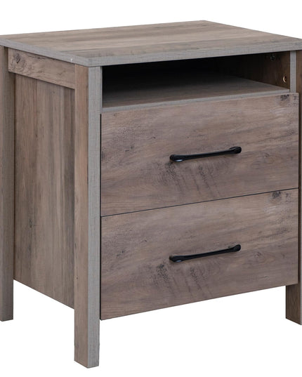 Giantex Farmhouse Nightstand, Rustic Wood Bedside Table