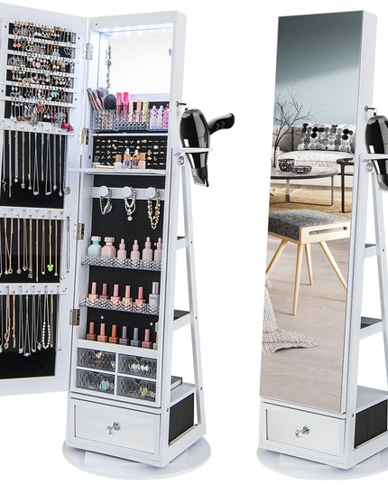 360° Swivel Jewelry Cabinet Armoire with 64.5" H Full Length Mirror - Giantex