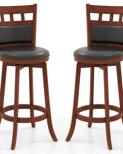 Giantex Wood Bar Stools Set, 31" Swivel Bar Height Barstools w/Back, Rubber Wood Frame