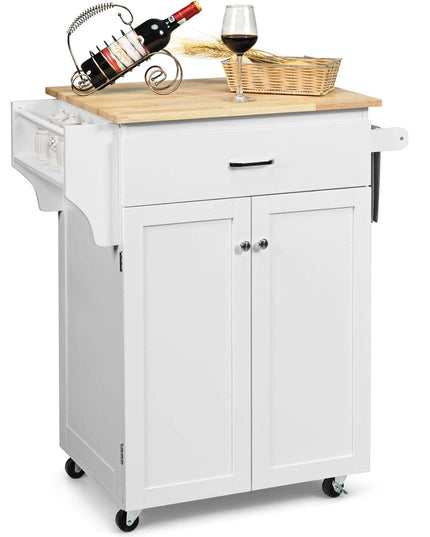 Giantex Rolling Kitchen Island, Kitchen Trolley Cart with Spice Rack, Large Drawer