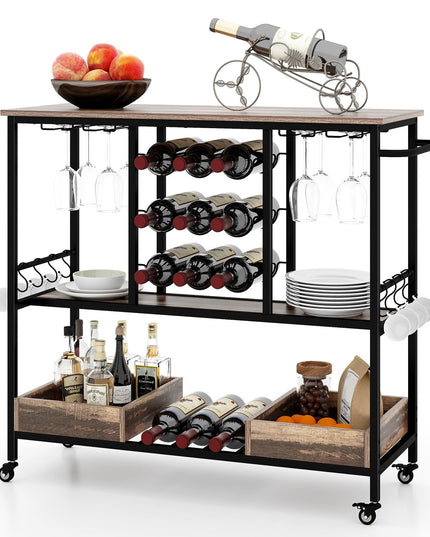 Giantex Bar Cart, 3 Tier Home Serving Cart on Wheels with Handle