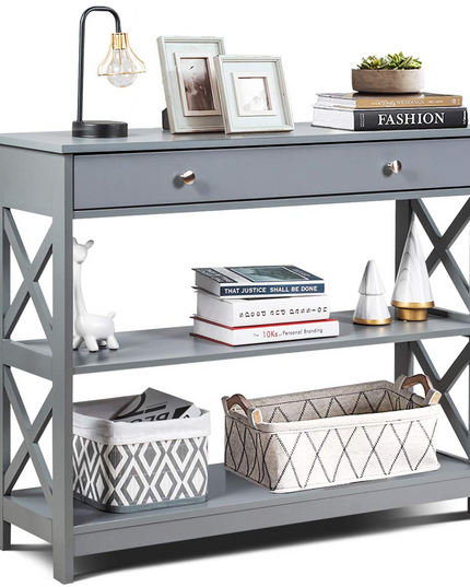 Giantex Console Table 3-Tier W/Drawer and Storage Shelves
