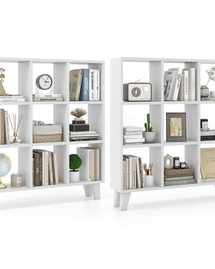 Giantex 9-Cube Open Bookcase, 3-Tier Freestanding Bookshelf with 4 Slanted Legs & 6 Removable Shelves