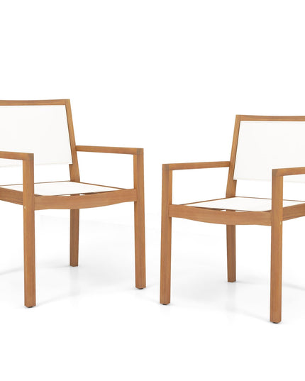 Giantex Stackable Outdoor Dining Chair Set, Patio Armchairs w/Acacia Wood Frame, All Weather Fabric, Armrests