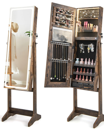 CHARMAID LED Mirror Jewelry Cabinet - Lockable Jewelry Armoire