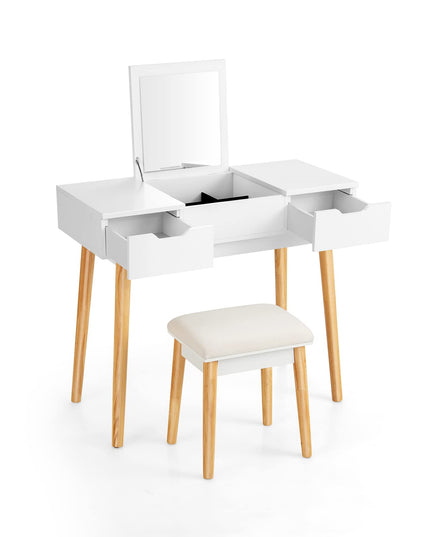 CHARMAID Vanity Set with Flip Top Mirror, 2 Drawers and 9 Storage Compartments