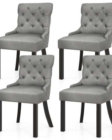 Gianex Upholstered Dining Chairs Set, Wood Wingback Accent Chairs w/Rubber Wood Legs & Nailhead Button Tufted Back