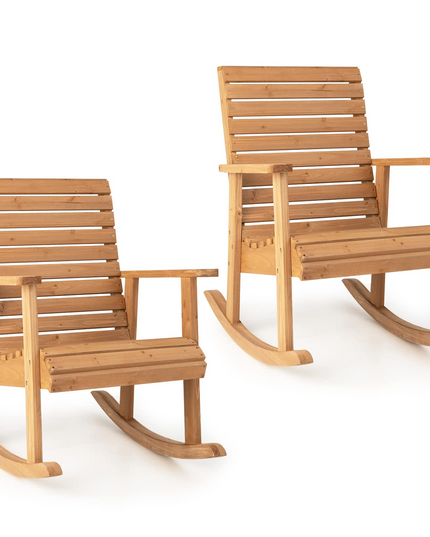 Giantex Wood Rocking Chair Outdoor - Outside Rocker with High Backrest