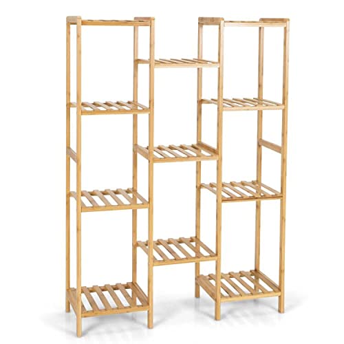 Giantex 9 Tiers Bamboo Plant Stand for Indoor Plants Multiple, Plant Shelf Flower Pots Holder