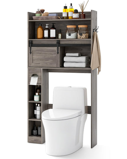 Giantex Over The Toilet Storage Cabinet, 6-Tier Freestanding above Toilet Rack with Gliding Door