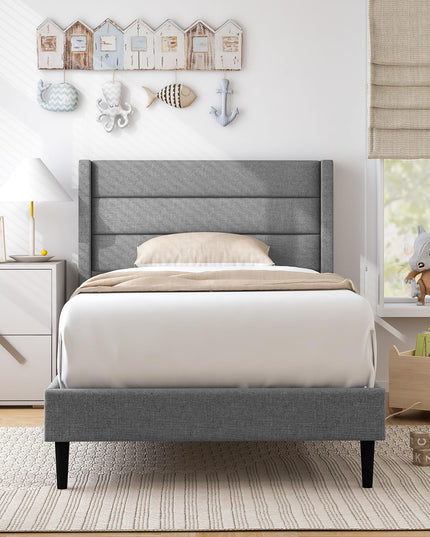 Giantex Bed Frame, Modern Linen Upholstered Platform Bed with Wingback Headboard